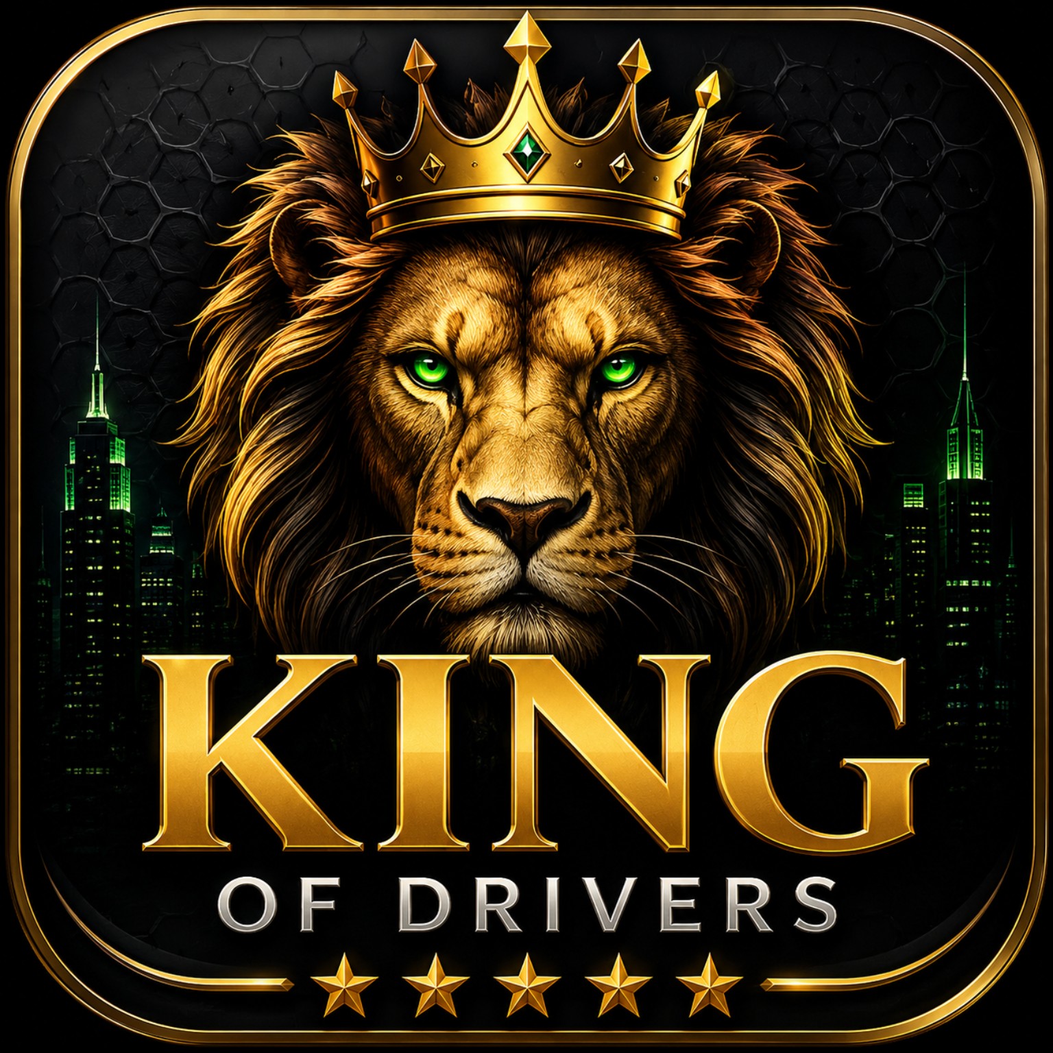 León oficial de KING of Driver con corona dorada